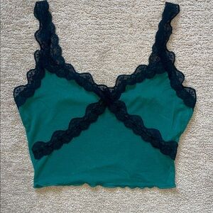 Green Lace Trim Crop Top